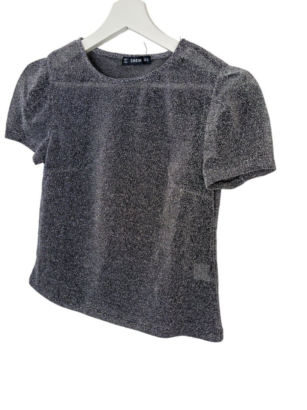 SHEIN Metallic Top Womens XS Silver Gray Sheer Shimmer Party Y2K